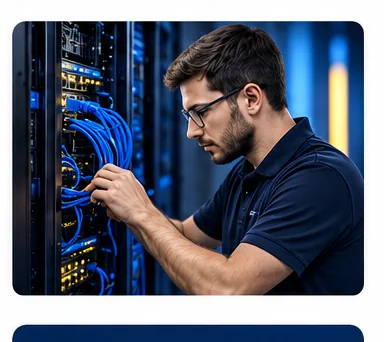 Técnico trabajando en infraestructura de servidor